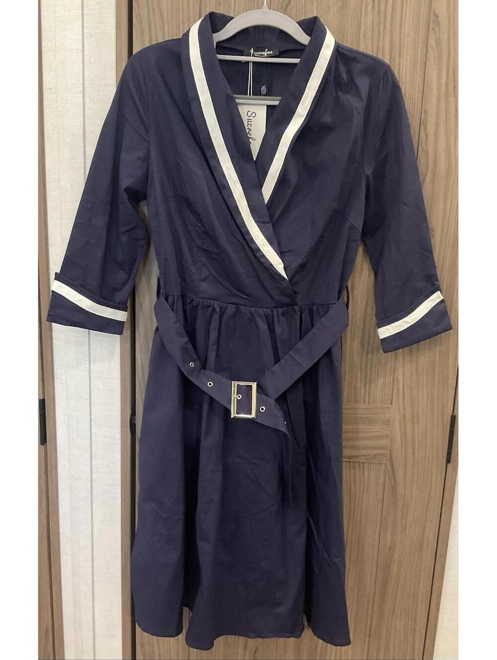 NWT Sucrefas Womens 1950’s style 3/4 Cuff Sleeve ZIP Back W/ Belt Size M